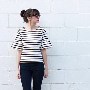 J. Crew Ruffle Sleeve Stripe Blouse L